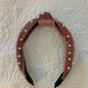 Pearl-Embellished Velvet Headband - Pink